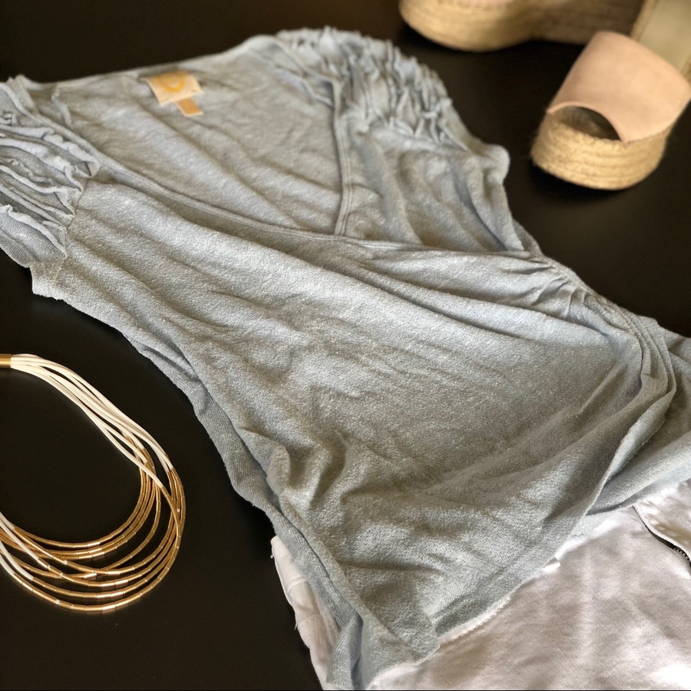 Anthropologie Ice Blue Surplice Top - Flattering!